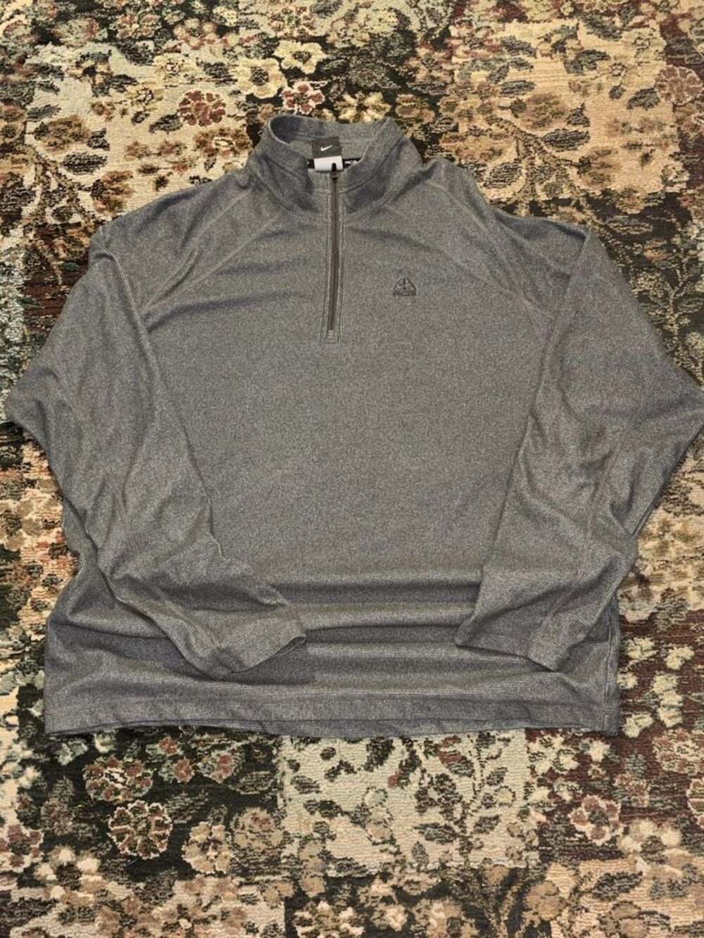 Nike ACG Waffle Knit Quarter Zip Pullover Gray Size Large